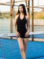 Black V Neck Halter Short Set