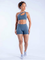 Grey Blue Scrunch Short Set