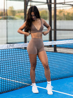 Brown Deep V Short Set