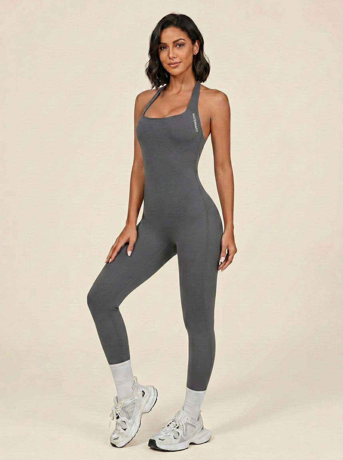 MaternaFit Halter-Neck Jumpsuit - Grey - image 12