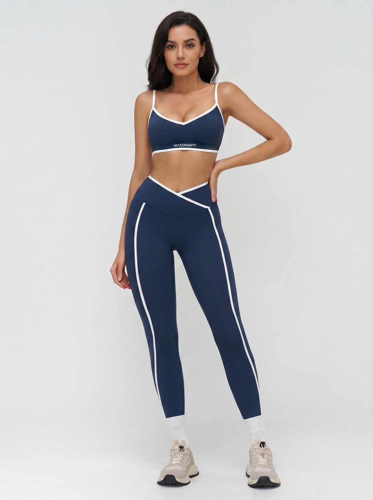 MaternaFit Deep-V Sports Bra - Navy Blue - image 2