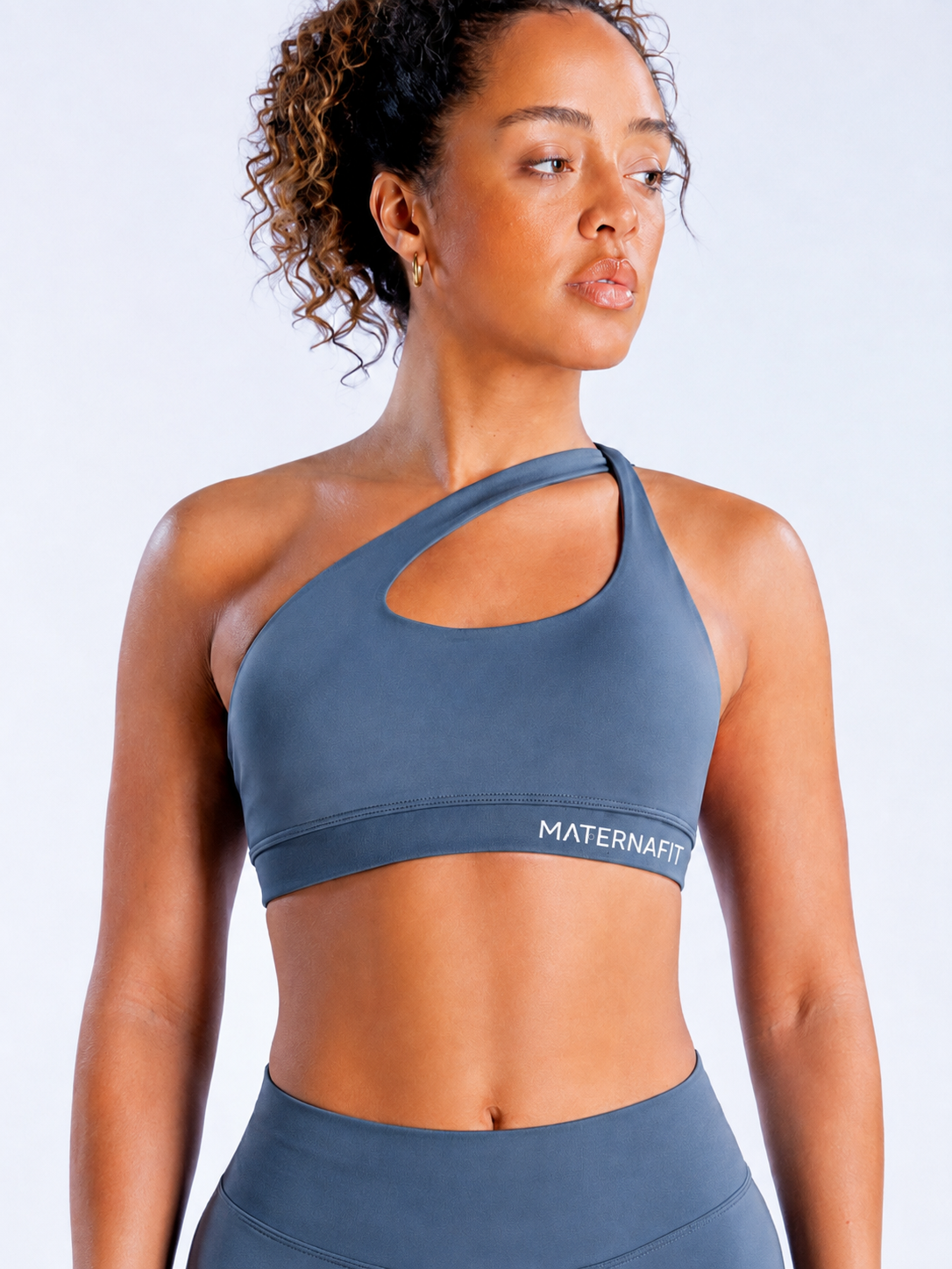 MaternaFit One-Shoulder Sports Bra - Grey Blue - image 5